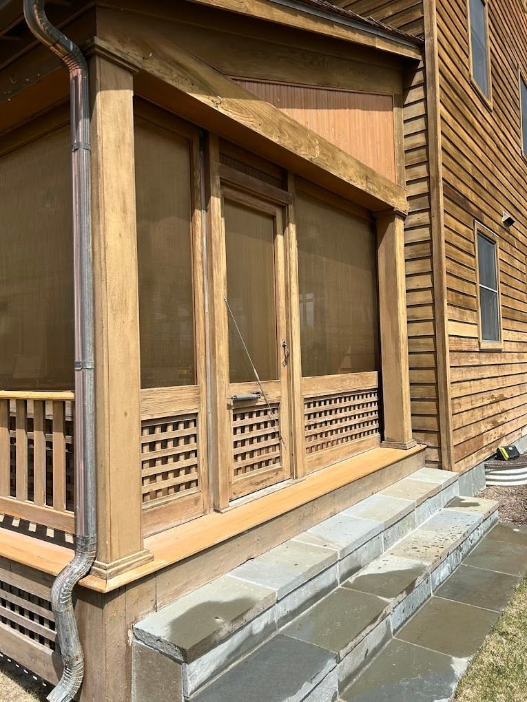 Wood-framed porch screens